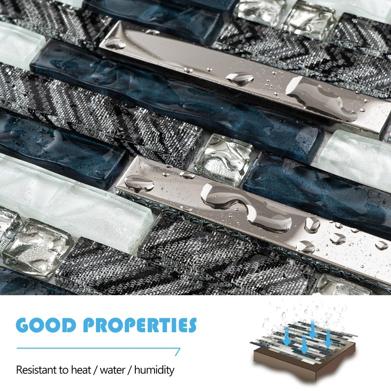 5-Sheet Glass Backsplash Tiles, 5 Square Feet Glass Mosaic Backsplash