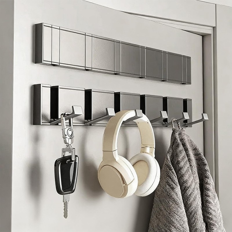 Drovalles Coat Rack Wall Mounted, 5 Retractable Pegs, Heavy Duty,