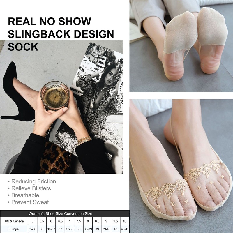 Daisy and Bella 4 Pairs Breathable Lace No Show Socks,