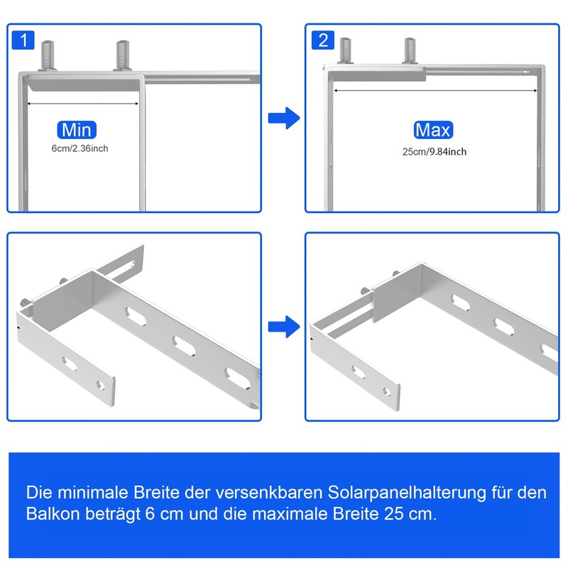 6-25 cm Set of 4 Adjustable Solar Panel Brackets with