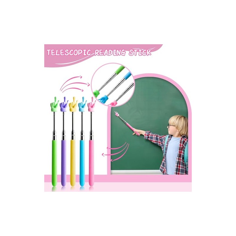 Pink Multipurpose Teacher Pointer Stick, Extendable Classroom Pointer And Finger