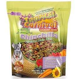 F.M. Brown's Tropical Carnival Natural Chinchilla Food, Vitamin-Nutrient Fortified Daily Diet with High Fiber Alfalfa and Timothy Hay Pellets for Optimum Digestion, 3lb