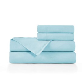 BASIC CHOICE 4 Piece Sheet Set - Breathable & Cooling - Light Blue Hotel Luxury Bed Sheets - Extra Soft, Deep Pockets, Easy Fit, Wrinkle Free - Sky Blue King Size Standard 100 by Oeko-Tex