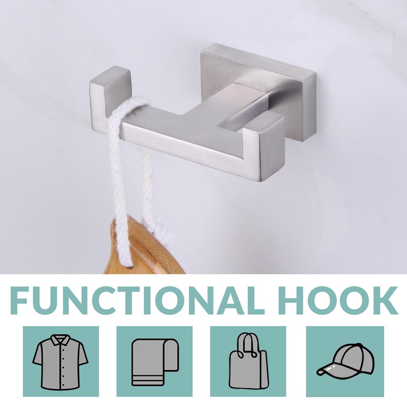 APLusee Square Double Towel Hook, 304 Stainless Steel Dual Coat