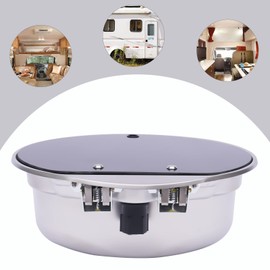 Single Bowl Rv Hand Wash Round Basin Sink with Folded Faucet Tempered Glass Lid, Fit for Compatible with Rv Caravan Camper Kitchen Stainless Steel Sink