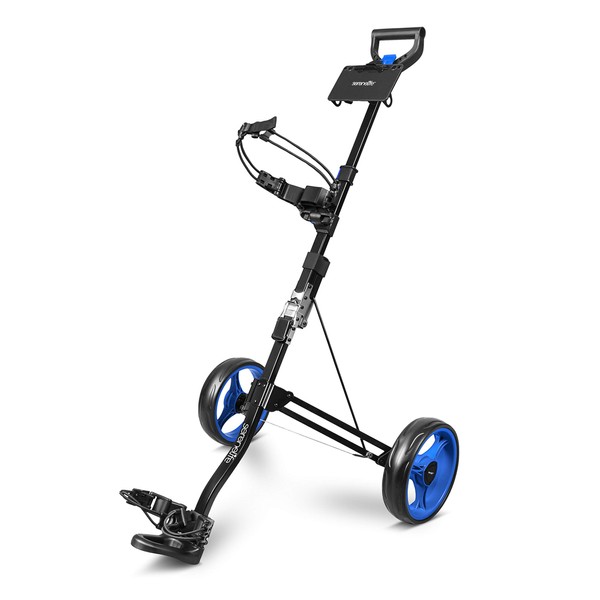 SereneLife 2 Wheel Golf Push Cart - Lightweight Folding Walking Push Cart Roller Golf Bag Holder Upper/Lower Bracket w/Elastic Strap, Bag Storage Holder SLGZX3