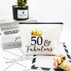 50th Birthday Gifts for Women 50th Birthday Party Supplies and Decorations 50 and Fabulous Turning Fifty Makeup Bag Funny 50th Gifts Idea for Her