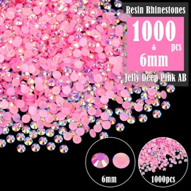 Wholesale Bulk Bags 1000PCS 6mm Resin Flat Back Rhinestone, Jelly Deep Pink AB Round Non Hotfix Flatback Resin Rhinestones for Nails, Tumblers, DIY Bling Embellishments, Loose Glitter Crystal Stone