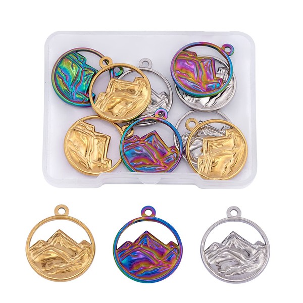 COGCHARGER 15 Pieces Flat Round with Mountain Charms, 304 Stainless
