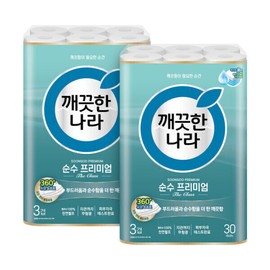Clean Nation 깨끗한나라 순수 프리미엄 더클래스 (스마일캐시 5% 추가적립) 30m 30롤 2팩 Clean Country Pure Premium The Class (5% Smart Cash Additional Rewards) 30m 30 Rolls 2 Packs