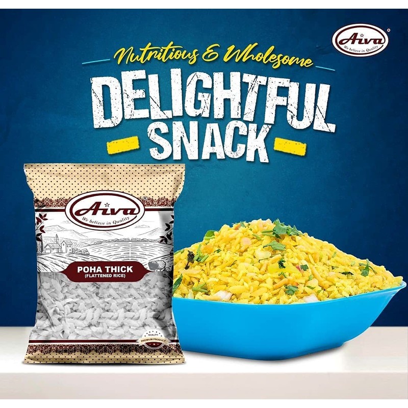 AIVA Poha (Powa) Medium-Cut (Flattened Rice) 2lb (32oz) Bulk |