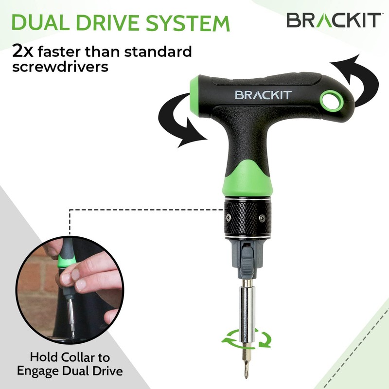 Brackit Dual Drive Ratchet T Handle Screwdriver and Bit Set