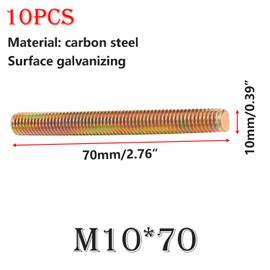 Qrity Pack of 10 Threaded Rods, M10 x 70 mm Fully Threaded Rod, Threaded Rod, Threaded Bolts, Fully Threaded Rod for Anchor Bolts, Clamps
