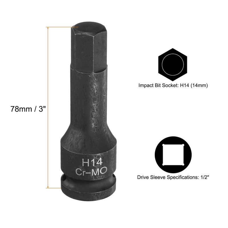 sourcing map 2pcs H14 (14mm) Hex Impact Bit Socket 1/2"