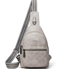 LATMAP Sling Bag for Women Fanny Pack Crossbody Travel Shoulder Belt Bags Tote Backpack Purse Faux Leather,Greyish