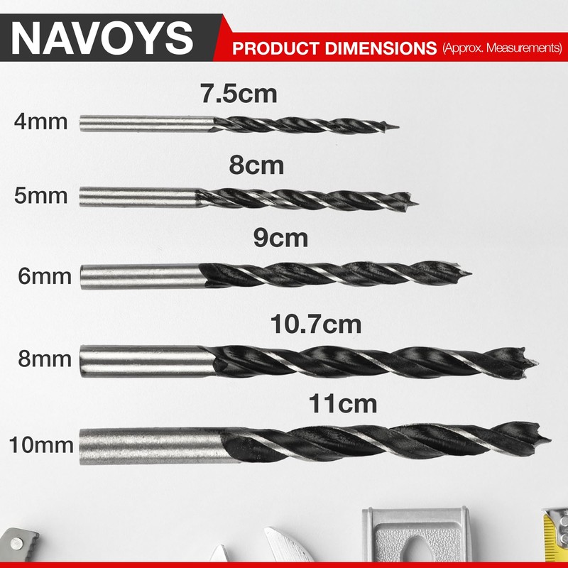 5PC Brad Point Wood Drill Bit Set – 4mm, 5mm,