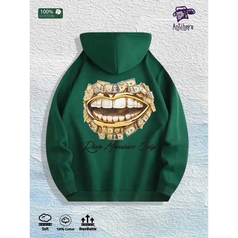 Rich Members Club Money Lips Graphic Hoodie 100% Cotton US