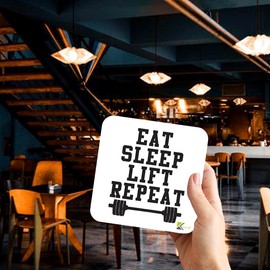 CS906 Eat Sleep Lift Repeat/Gift for Gym Lover Novelty Funny Coffee Tea Drink Gift Glossy MDF Wooden Coaster