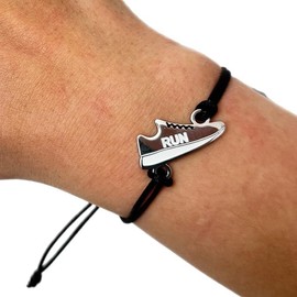 TinyGift Bracelet for Runners – Adjustable Rope Wristband with Stainless Steel Symbol – Gift for Athletes, Marathon Runners, and Fitness Lovers – Unisex, Nickel-Free (Black/Silver/RoseGold) (Silver)