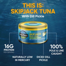 Wild Planet Wild Skipjack Tuna with Dill Pickle Tinned Fish, Canned Tuna, Sustainably Wild-Caught, 3 oz pack of 12