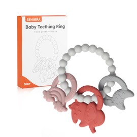 Baby Teething Ring Toys, Silicone Teether for Babies 3-6 Months, Toddler Chew Toys 6-12 Months, BPA Free Teething Relief Soothing Sore Gums Newborn Gifts