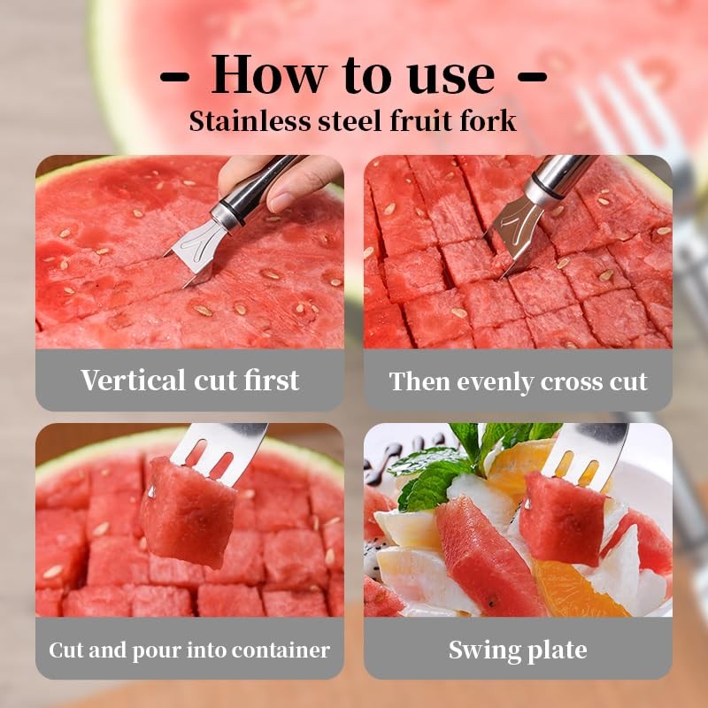 D-buy 4 Pcs 2-in-1 Stainless Steel Fruit Cutter Watermelon Cutter,