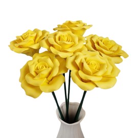 smxdhing Handmade Porcelain 3D Ceramic Rose Flower, Eternal Flower Decoration for Home Office Decor, Creative Desktop vases, Porcelain Decorations, Exquisite, Set of 6 (Yellow)