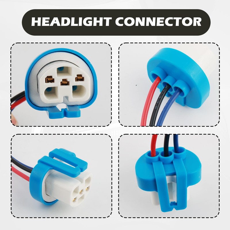 2PCS Headlight Wiring Harness,9007 9004 HB1 HB5 3 Pin Ceramic
