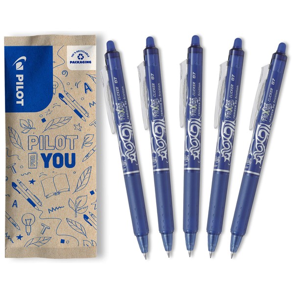 PILOT FriXion Clicker Erasable Rollerball Pen, Set of 5, Blue Colour