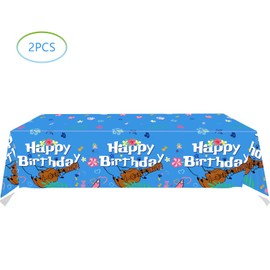 HJFZLY 2Pcs Blue Cartoon Luau Birthday Tablecloth and Animation Table Cover for Boys Kids Girl (71in x 42in)