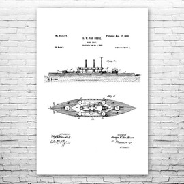 Navy Battle Ship Poster Print, Naval Warship, Destroyer Blueprint, Sailor Gift, Nautical Gift, Military Gift Black & White (11 inch x 14 inch)