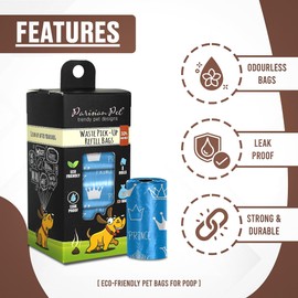 Parisian Pet Ecofriendly Dog Poop Bags Rolls - 160 Count Unscented Poop Bags For Dogs - Leakproof, Extra Thick, 8 Dog Waste Bags Refill Rolls - Prince Blue Doggie Poop Bags - Fits All Dispenser