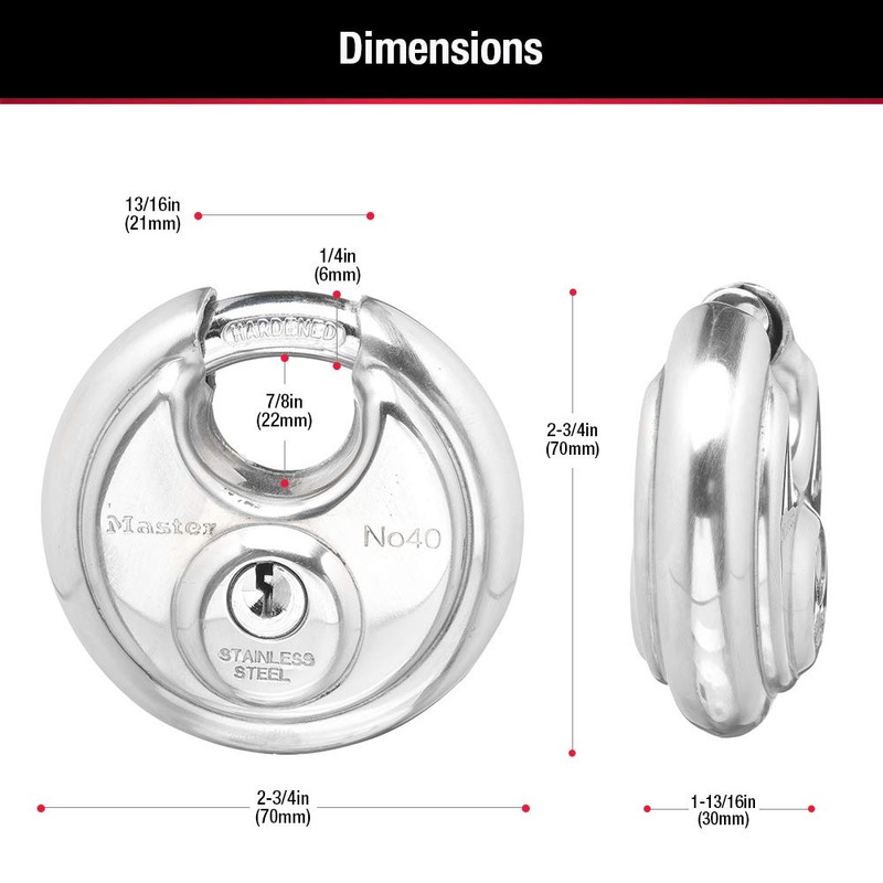 Master Lock 40KADPF Round Padlock with Shielded Shackle, Stainless Steel
