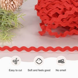 M METERXITY Rick Rack Trim, 28 Yard 5mm / 0.2 Inch Wave Bending Fringe Trimming Ribbon for Sewing/DIY Crafts/Clothes/Decoration, Polyester RIC Rac Trim [Red]