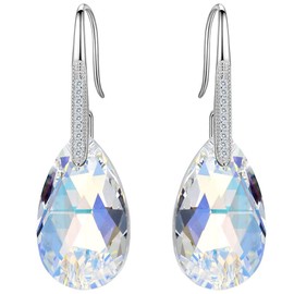 Clearine Earrings Crystal Teardrop 925 Sterling Silver Wedding Bridal CZ Tear Drop Earrings, Crystal Sterling Silver Cubic Zirconia, Crystal
