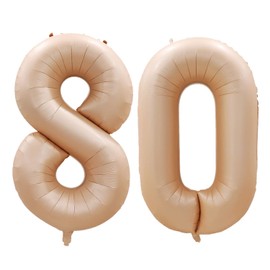 GOER Number 80 Balloons for 80th Birthday Party Decorations,42 Inch Jumbo Foil Helium Balloons for 80th Anniversary (Caramel)