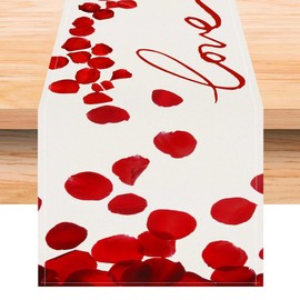 mdgfge Valentines Table Runner Red Rose Petal Love Letter Decorative Romantic Farmhouse Table Decoration for Anniversary Engagement Indoor Table Dinning Party (13 x 72 Inch)