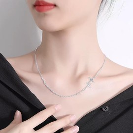 HUKKUN Double Cross Necklace Sterling Silver SidewaysCross Necklace Double Cross Jewellery for Women