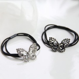 Xiwstar 2Pcs Elegant Women Girls Hair Scrunchies Crystal Rhinestone Butterfly Hair Ties Bands Accessories Ponytail Holder