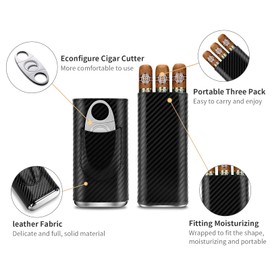 CIGARLOONG 3 Finger Leather Cigar Case Set,Cedar Wood Lined Humidor with Stainless Steel Cigar Cutter,Gift for Cigar Lovers (Dark Brown)