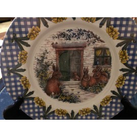 Royal Stafford New ROYAL STAFFORD BUNNY RABBIT FAMILY DINNER 11” PLATE BLUE GINGHAM RIM