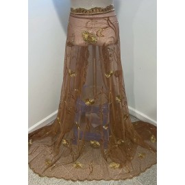 wowfabric4less123 Rust Gold Multi Sequins Embroidery Lace Fabric 50” Width Sold By The Yard