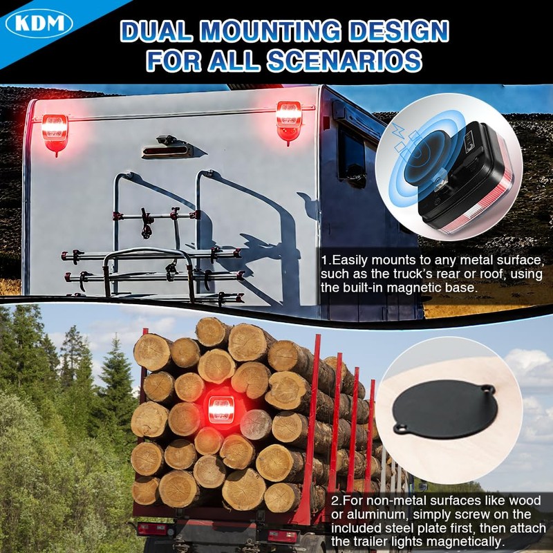 KDM Magnetic Wireless LED Trailer Light kit,Rechargeable Towing Tail Light