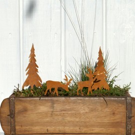 Storm's Gartenzaubereien Elk Christmas Decoration Set of 4 with Fir Trees in Rust Look for Insertion