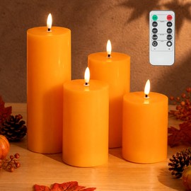 Orange Fall Thanksgiving Flameless Pillar Candles with Remote Set of 4