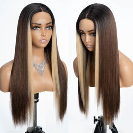 Joedir 13 x 4 x 4 Lace Frontal Wig, 26 Inches, Long, Straight, Free Parting, Silk Base Lace Front Wigs with Baby Hair (26 Inches, Highligts Brown)