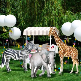 Amyhill 3 Pcs Jungle Safari Party Decoration Wild Animal Birthday Party Yard Sign Safari Baby Shower Decorations for Zoo Wildlife Theme Birthday Photo Props(Elephant Giraffe Zebra)