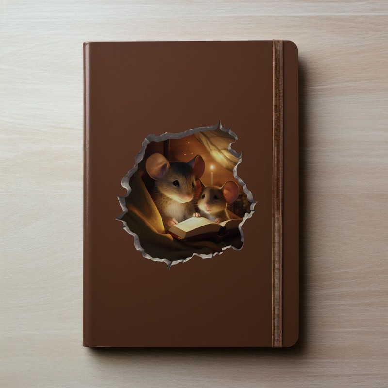 Parent and Child Mice Reading in Mouse Hole Decal -