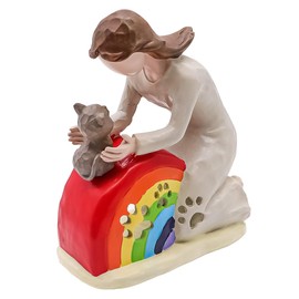 Nicear Rainbow Bridge Katzen-Gedenkgeschenk mit – handgefertigter Harzstatue eines Mädchens, das eine Katze umarmt, als Beileidsgeschenk für den Verlust eines Haustiers