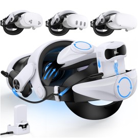 DXKK Head Strap for Meta Quest 3/3s/2 with 15000mAh Battery & Charger Dock- Extended 8H and Balanced, Double Adjustment Dials, Enhanced Comfort VR Headset Strap